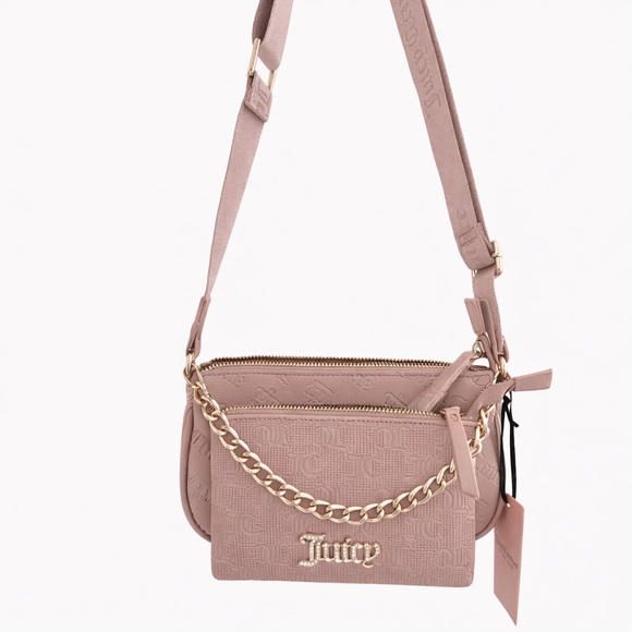 NWT Juicy Couture Pink 2 in 1 Crossbody Bag with Gold Chain - Picture 1 of 11